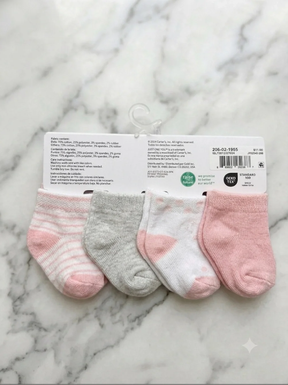 Carter's Baby Girls 8-Pack White, Pink & Light Gray Socks